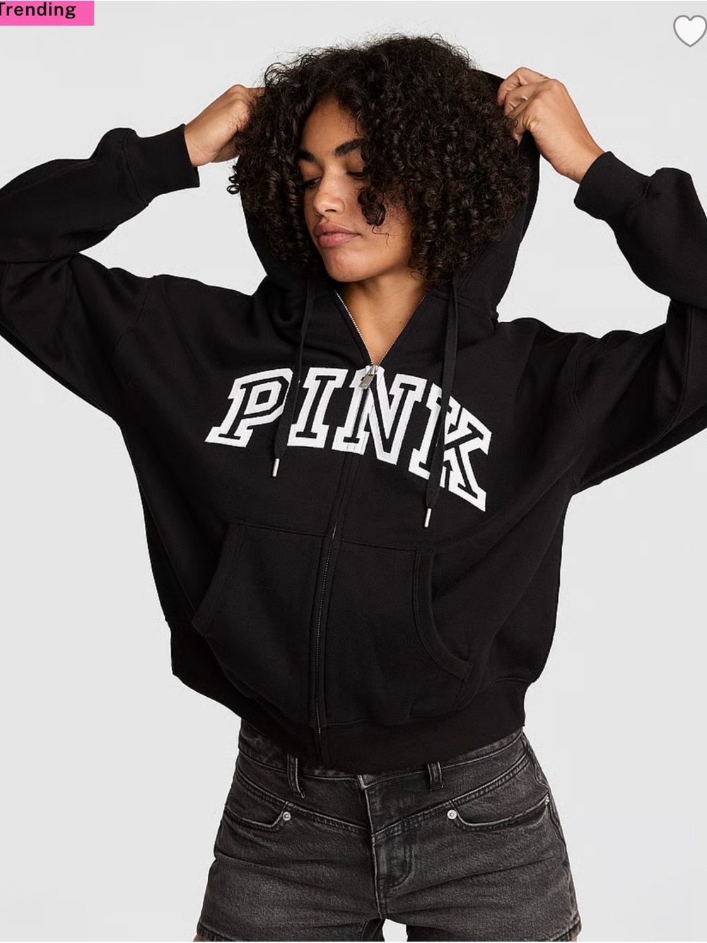 Victoria's Secret PINK Black Zip Hoodie with White Logo